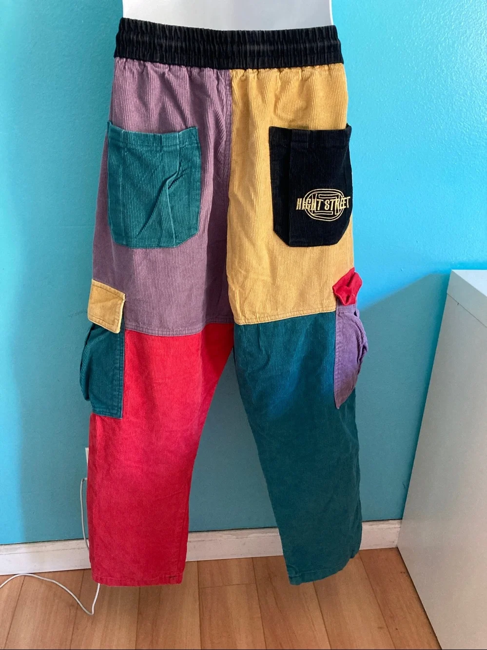 AELFRIC EDEN Back to 90's Patchwork Color Block Corduroy Cargo Pants Size 2XL